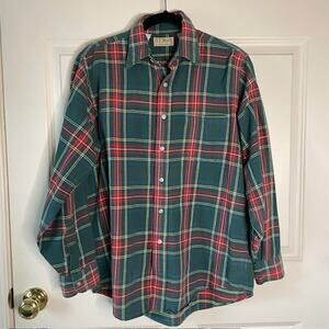 L.L.Bean Made in USA Plaid Flannel Shirt Mens Medium Green Red Heritage Outdoors